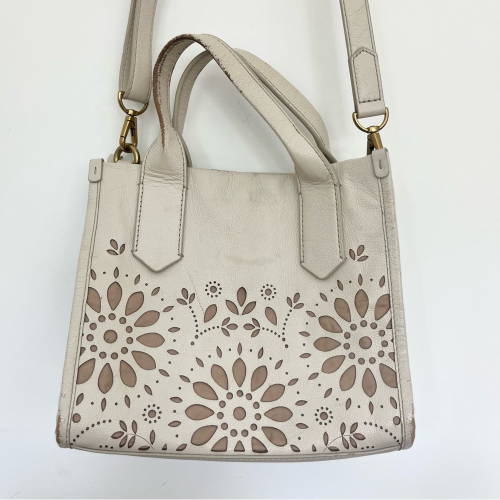 Fossil Outlet Women's Kyler Satchel in Off White Crossbody Purse Floral Cutouts